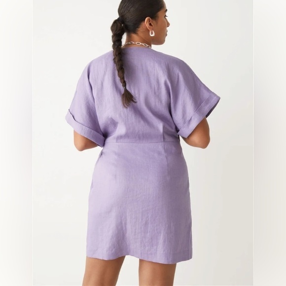 NWT & Other Stories Linen Wrap Mini Dress Lilac - Picture 3 of 12